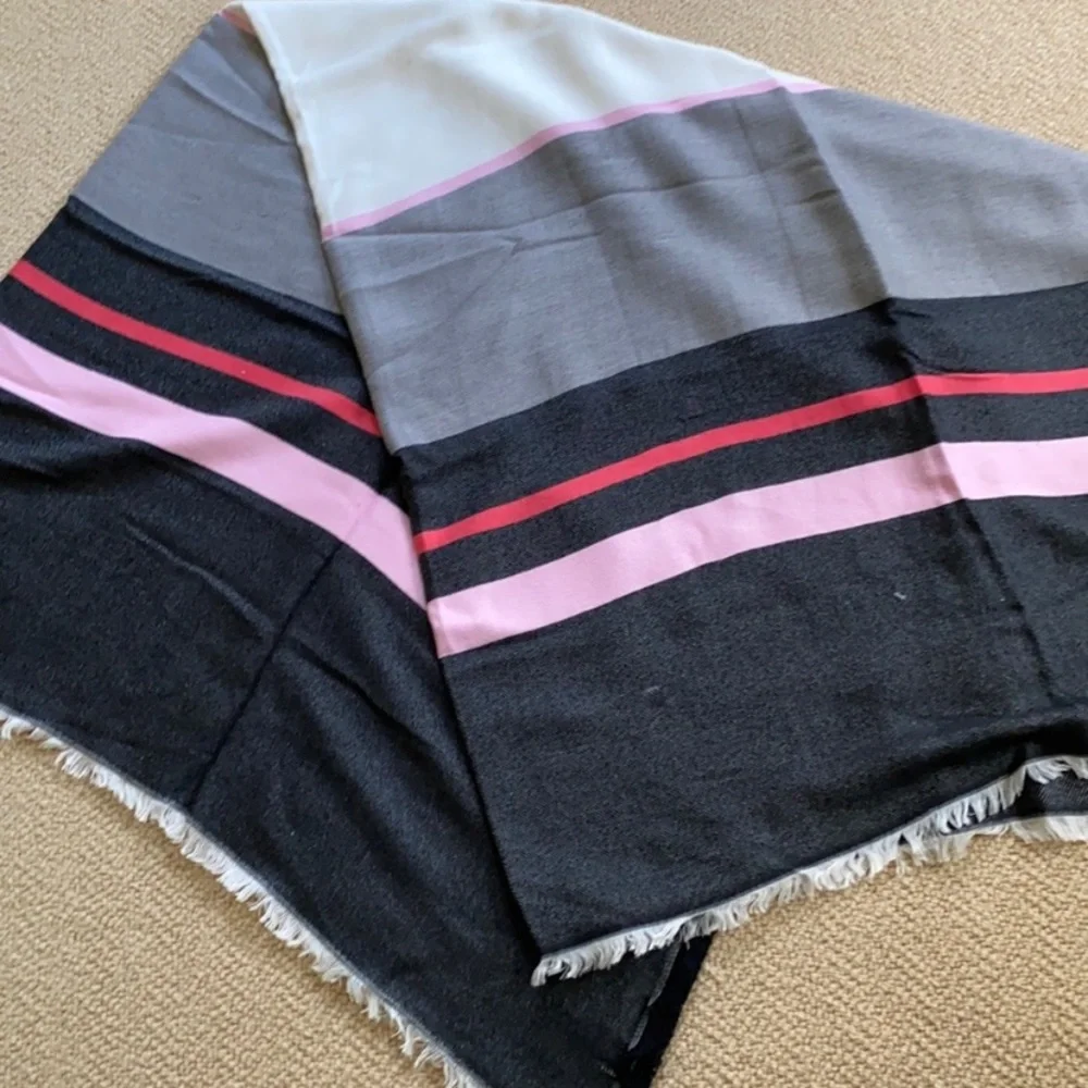 Black pink white oversized plaid blanket scarf 50” x 50” EUC